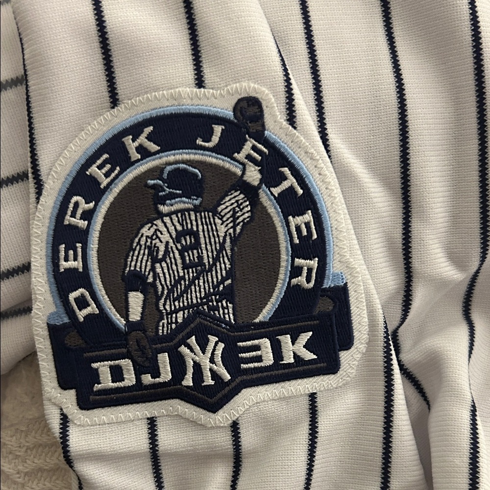Majestic White and Blue Striped Jersey